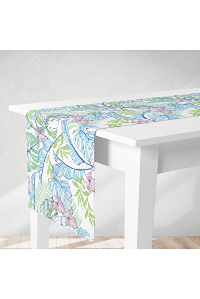 DECO Runner Soft Rekler Sulu Boya Tropik Yaprak Desenli Dijital Baskılı