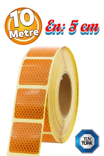 Badem10 Yellow Reflective Phosphorescent Cut Strip Tape - Tuvturk Approved, 10 Meters (5 Cm), Warning Tape