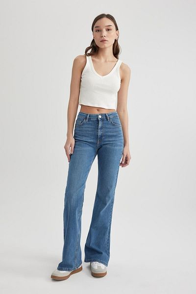 DeFacto Mia Flare Fit - Regular Waist Flare Leg Long Jeans B6527ax24sp