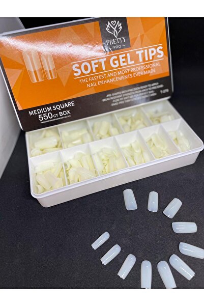 BİYUTREND 550 Adet Protez Tırnak Soft Jel Tips ,MEDIUM SQUARE Jel Tips