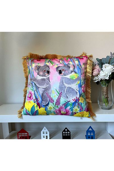 DECO Cute Velvet - Husă de pernă imprimată digital cu franjuri și aruncă