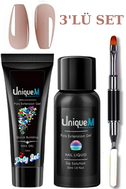 Uniquem 3 Parça Poly Gel Protez Tırnak Seti 15Ml Polijel Solüsyon ve Poly Gel...