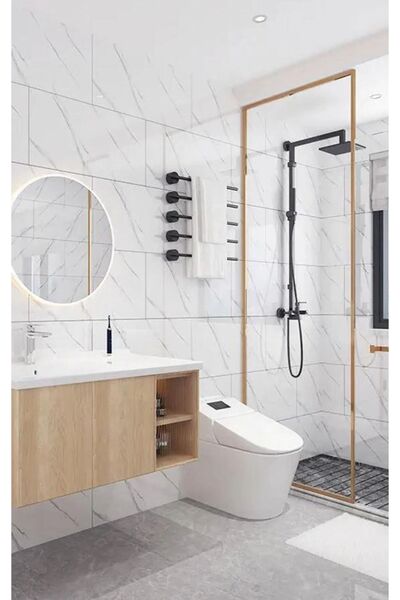 GÜÇLÜ 30x60cm Beyaz Mermer Desenli Yapışkanlı Seramik Desen Mutfak Banyo Wc Pvc Duvar Kaplama Paneli