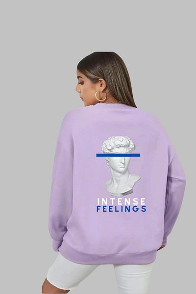 Nyda Collections Унисекс суитшърт с дълъг ръкав и повдигната качулка с щампа Intense Feeling и голям размер