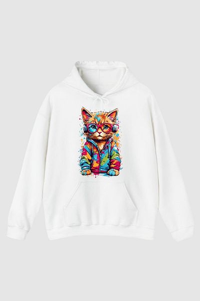Nyda Collections Hanorac oversize unisex cu glugă, cu mânecă lungă, imprimat - buzunar cangur