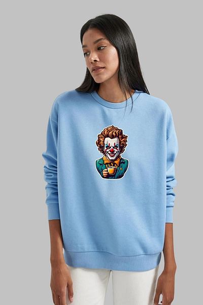 Nyda Collections Hanorac oversize din bumbac unisex cu imprimeu Joker - mânecă lungă, decolteu, fără glugă
