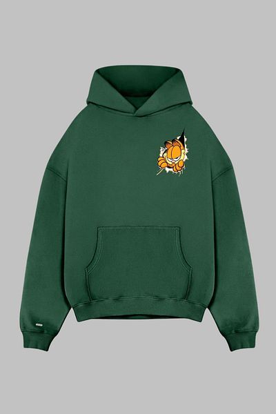 Nyda Collections Унисекс голям суичър с качулка с принт Garfield - дълъг ръкав, джоб, памук