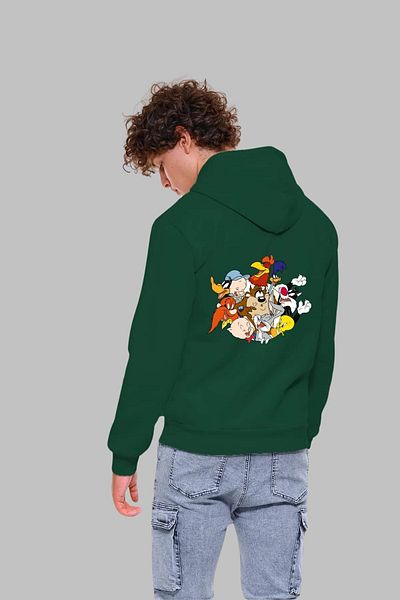 Nyda Collections Унисекс голям суичър с качулка с щампа Looney Tunes - дълъг ръкав, памук