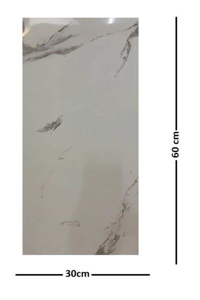 GÜÇLÜ 30x60cm Beyaz Mermer Desenli Yapışkanlı Seramik Desen Mutfak Banyo Wc Pvc Duvar Kaplama Paneli