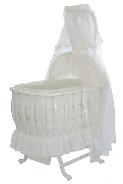 Setay Doğal Ağaç Beşik, Otantik Lüx Sallanan Beşik + Uyku Seti + Cibinlik - Krem