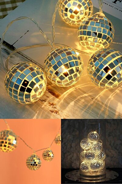 Winnie Baby Dekoratif Mini Aynalı Disko Topu Şeklinde 10’lu Led Zinciri 1,5 Metre Pilli 10 Disko Topu