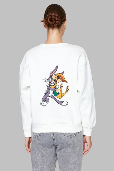 Nyda Collections Hanorac supradimensionat unisex fără glugă cu imprimeu Bugs Lola Bunny - mânecă lungă, decolteu