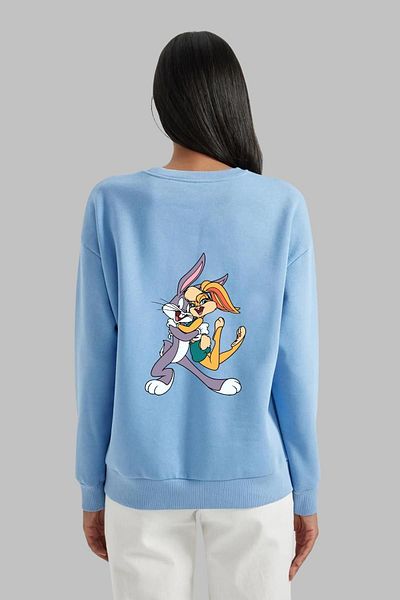 Nyda Collections Hanorac supradimensionat unisex fără glugă cu imprimeu Bugs Lola Bunny - mânecă lungă, decolteu