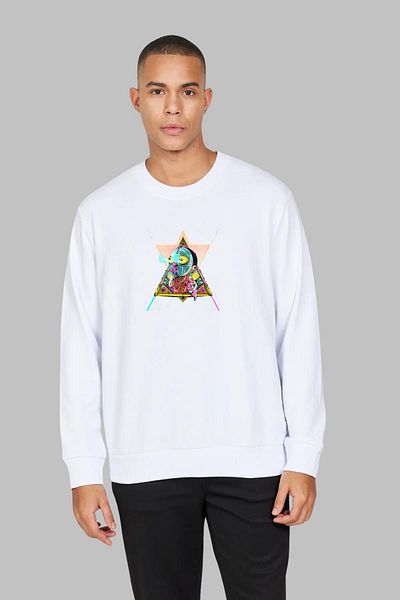Nyda Collections Hanorac oversize unisex cu imprimeu robot - mânecă lungă, decolteu, fără glugă, înălțat, bumbac