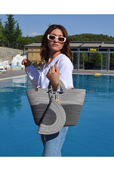 HomeTurko Bohemian Style Zippered 2-Piece Jute Wallet - Washable Women's Bag