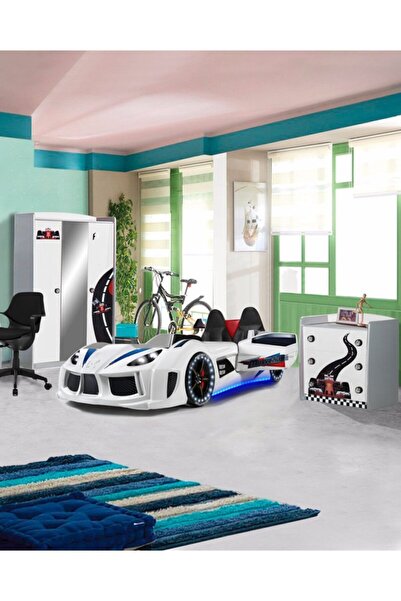 Setay Formula Genç Odası - 3 Kapılı Dolap, Audi Koltuklu Arabalı Yatak, Şifonyer - Beyaz