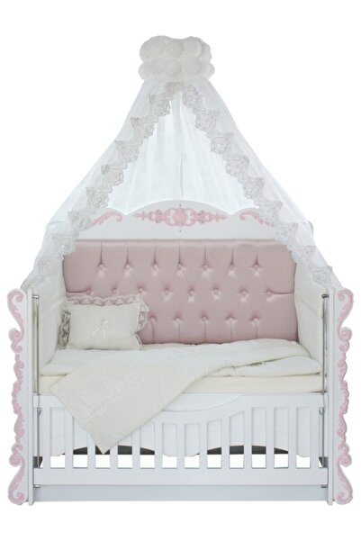 Setay Mdf Beşik, Payitaht Kapitoneli Anne Yanı Beşik Uyku Seti Cibinlik - Pembe