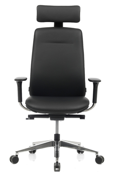 Bürosit Eman Başlıklı Alüminyum Döşemeli Siyah Gövde Çalışma Koltuğu (Doğal Deri)