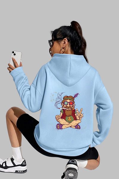 Nyda Collections Hanorac oversize unisex cu glugă - mânecă lungă, imprimat pace, bumbac