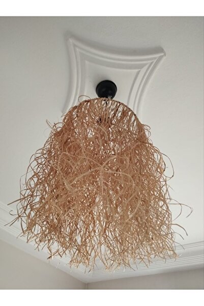 BOHEM Dekoratif doğal rafya püsküllü avize, hasır avize