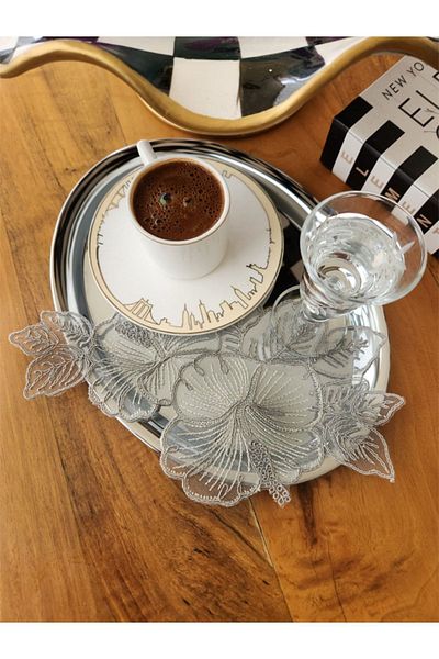 Çeyiz Dantelim Coffee Color 4-piece Cocktail Napkin Tray Cover