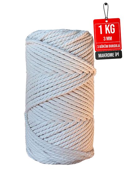 Bevella Macrame Cord Πολυτελές Στριμμένο Εκρού 3 χιλ. Μακραμέ Σκορδόχορτο - 1 κιλό 3 Στριψίματα