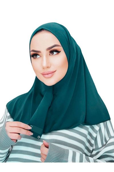 Organic Scarfs Γυναικείο Hijab Πράσινο κούμπωμα γιακάς Hijap Bone Μοντέλο Κασκόλ με κουμπωτά