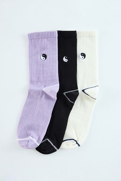 Trendyol Collection Унисекс Люляков комплект от 3 части с бродирани памучни ивици за колеж-тенис-среден размер Tmnaw25Co00021