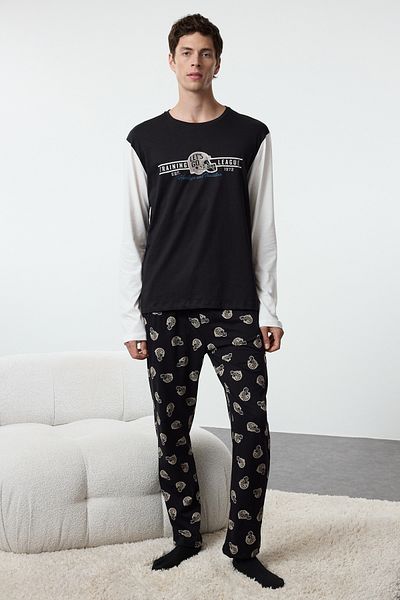 Trendyol Collection Pánské černé pyžamo Regular Fit – 100% bavlna Tmnaw25Pt00000