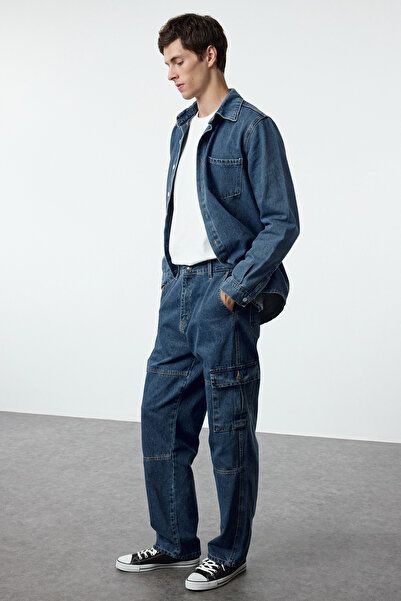 Trendyol Collection Ανδρικό Indigo Baggy Jeans - Cargo Loose Jeans TMNAW25JE00002