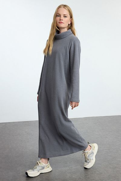 Trendyol Modest Πλεκτό Φόρεμα Σταντ γιακά Γκρι - TCTAW25EB00099