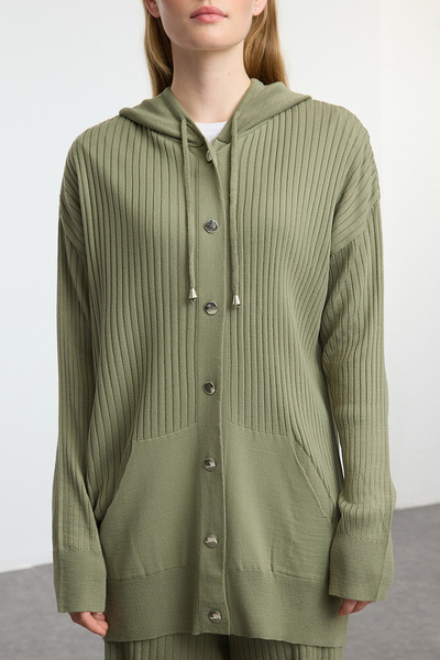 Trendyol Modest Oversize Khaki Knitwear Bottom-Top Σετ με κουκούλα - TCTAW25US00022