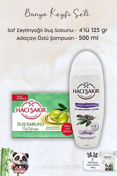 Hacı Şakir White Soap - 4 x 200 gr, Sage Shampoo 500 ml and ROSIE