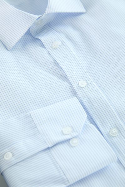 Edit by Trendyol White Slim Fit Easy-Iron Men's Striped Smart Shirt Tedaw25Go00016