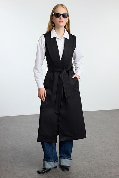 Trendyol Modest Μακρύ μαύρο σάλι γιακά γιλέκο - TCTAW25YL00003