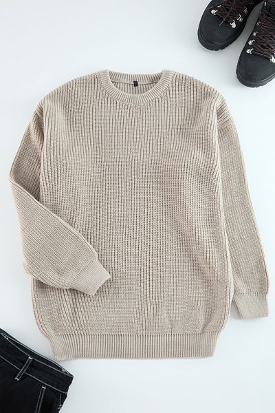 Trendyol Collection Übergroßer Strickpullover mit Rundhalsausschnitt in Stein - TMNAW23KZ00189