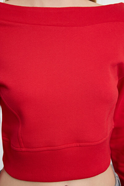 Trendyol Collection Red Crop kötött pulóver - csónaknyakú, normál szabású TWOAW25sw00036