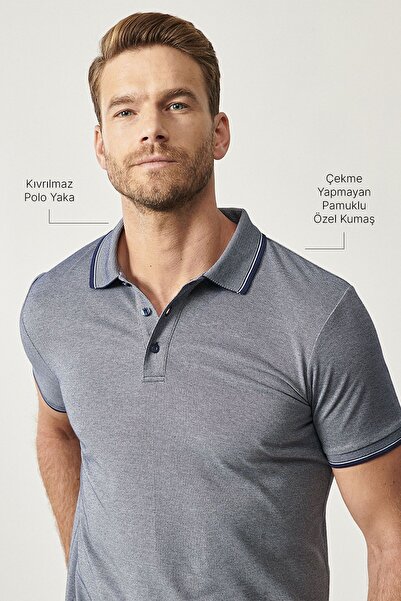 AC&Co / Altınyıldız Classics Ανδρικό μπλουζάκι Navy Blue Slim Fit Polo Collar - Βαμβακερό ύφασμα που δεν συρρικνώνεται