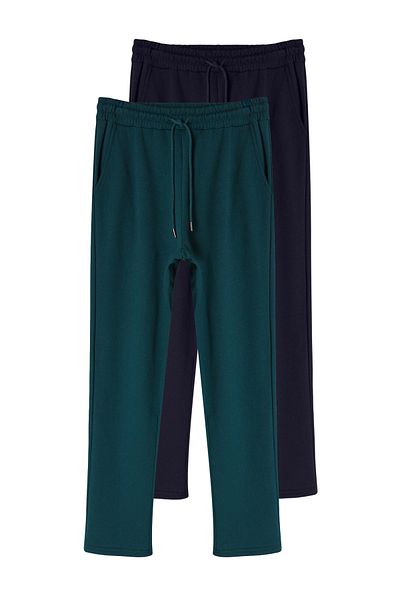 Edit by Trendyol 2 Pack Navy Blue and Emerald Green Wide Cut Men's Sweatpants - Tedaw25Ea00015