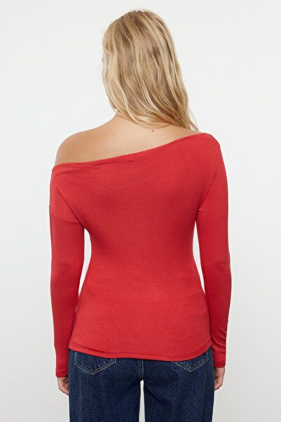 Trendyol Collection Rugalmas puha piros-piros csíkos kötött blúz - TWOAW25BZ00063