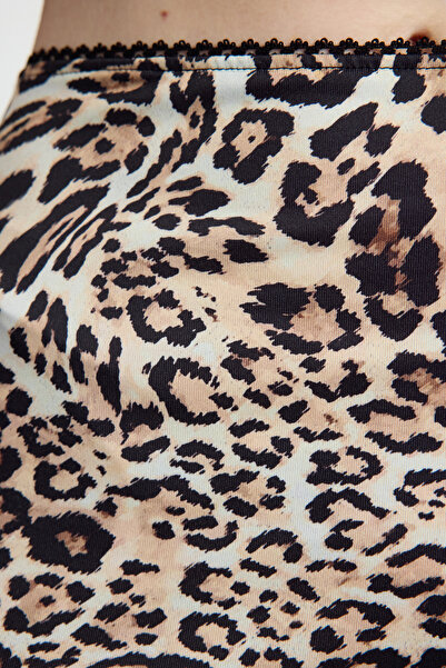 Trendyol Collection Hnědá tužková sukně s leopardím vzorem - elastický pas Twoaw25et00124