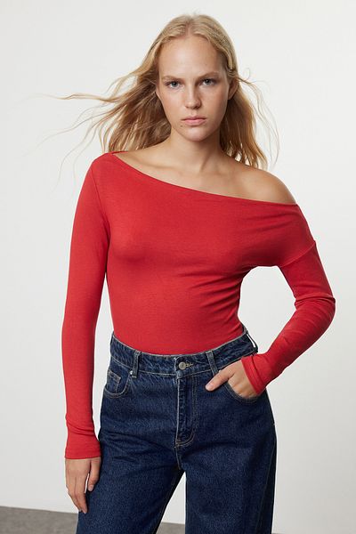 Trendyol Collection Flexible Soft Red-red Striped Knitted Blouse - TWOAW25BZ00063