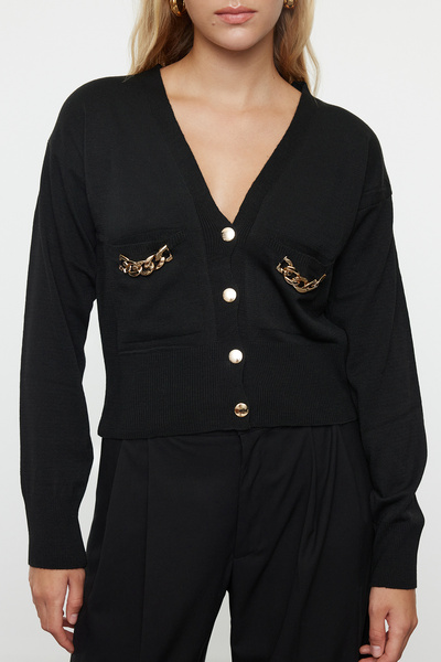Trendyol Collection Knitwear Cardigan - Black, Příslušenství Detailed, TWOAW25HI00015