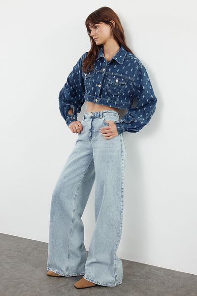 Trendyol Collection Blugi Palazzo albaștri cu talie înaltă, cu picioare foarte largi - TWOAW25JE00083