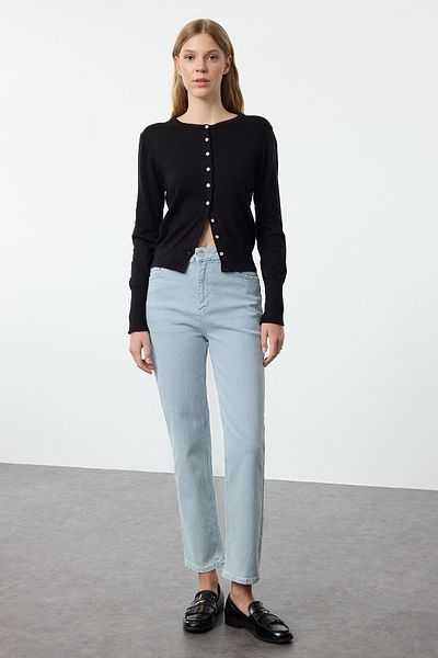 Trendyol Collection Blugi drepti albastru deschis cu talie înaltă - TWOAW25JE00085