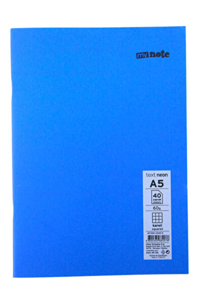 Mynote Text A5 40 Yaprak Kareli Plastik Neon Kapaklı Defter