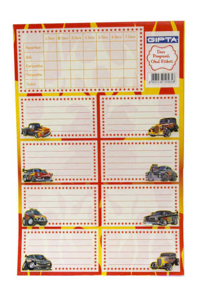 Gıpta GIPTA-BOYS PROGRAM DE LECȚII ETICHETĂ ȘCOALA 3 FOI 16 x 24 cm VEHICULE