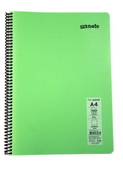 Mynote Flex A4 100 Sheets Unlined Spiral Plastic Pastel Cover Notebook
