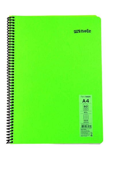 Mynote Flex A4 80 Sheets Checked Spiral Plastic Neon Cover Notebook