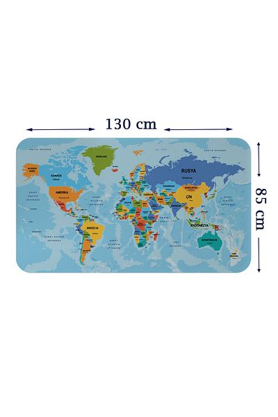 Dropcek eticaret World Map Detailed Turkish Educational Wall Sticker - 85X130-3831